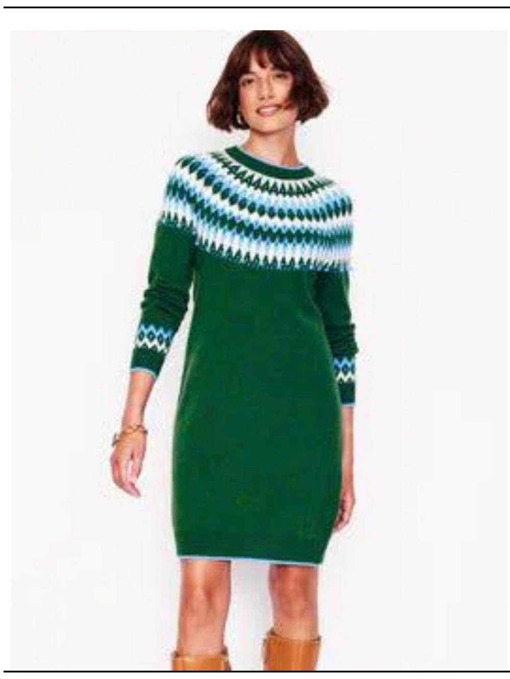 Boden Eleanor Green Fair Isle Sweater Dress - Women's US4 NWT